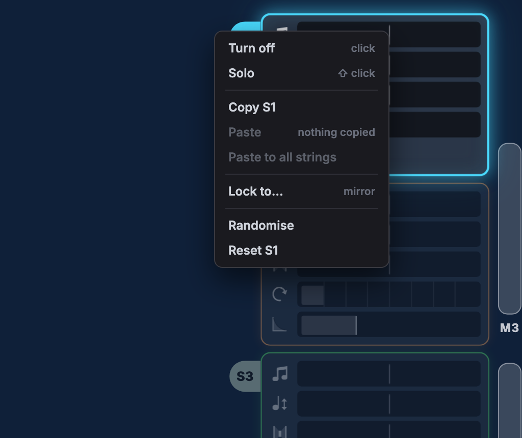 The context menu on a string's tab