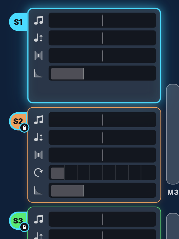 Two string cards locked to a third